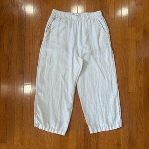 Cynthia Rowley 100% Linen Pull On Elastic Waist Pants Womens Large Cropped